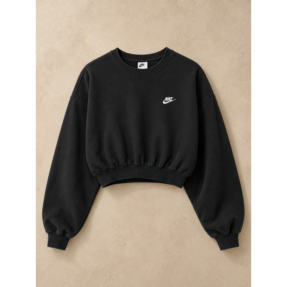 Nike Women Sweatshirt XL Black Phoenix Fleece Cropped Elastic Hem FZ9244-010